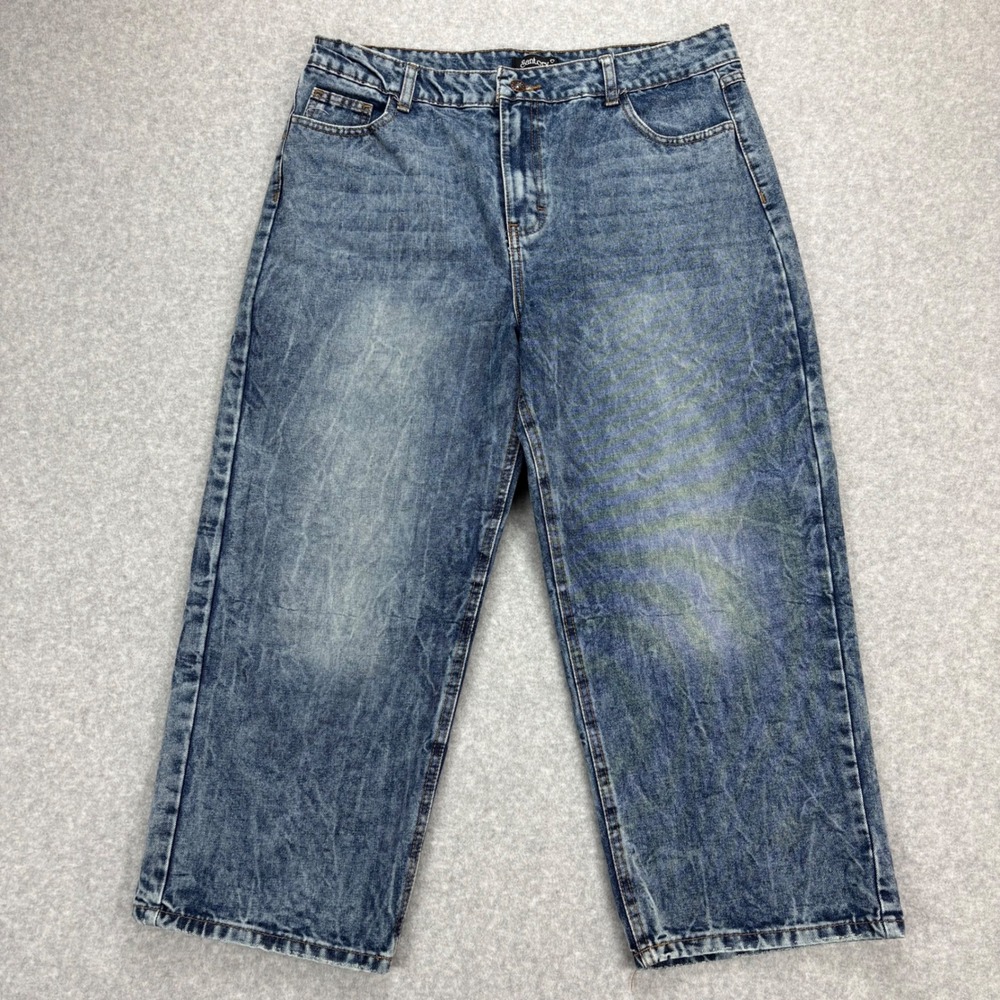 Santory Wide Leg Jeans 11 Blue Acid Wash High Rise Cropped Grunge‎ Punk Skater